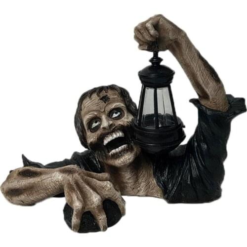 Hideous Zombie Shape Funny Statue With Lantern Halloween Decoration Light Garden Sculpture Lifelike Lawn Decorative Sculpture
