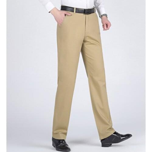 Spring Autumn Middle Aged Mens Business Casual Black Blue Cotton Straight Work Pants Man Khaki Long Pants Male Cargo Trousers
