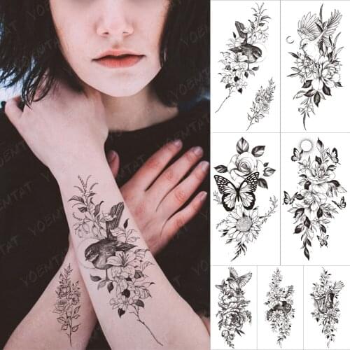 Waterproof Temporary Sleeve Arm Tatooo Sticker Simplicity Bird Orchid Lily Butterfly Wing Tattoo Body Art Fake Tatoo Male Women