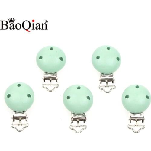 5Pcs Wooden Metal Green Baby Pacifier Clips For Holders Round Clasps Suspender Children Garment Accessories 29x45mm