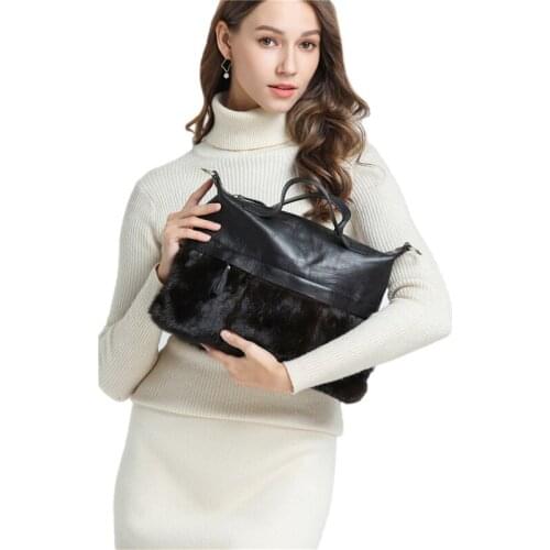 IANLAN British Style Womens Mink Fur & Sheep Leather Shoulder Bags Elegant Ladies Real Fur Handbags IL00544