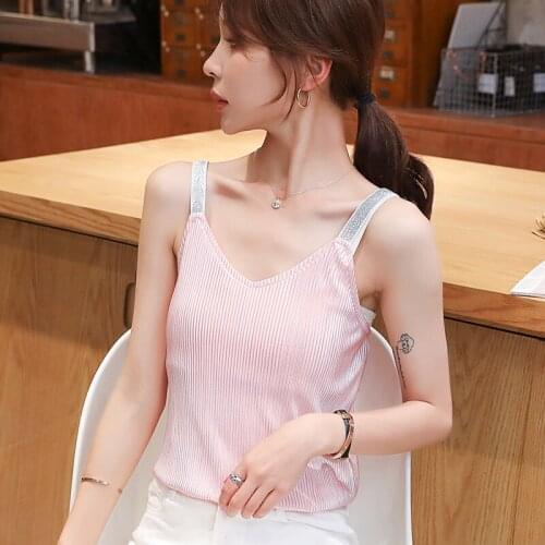 Women Camis 2021 Summer New Korean Solid Tanks Women Tops Sexy V-neck Sleeveless Chiffon Shirt Camis Womens Clothing 820H