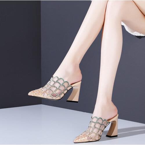 SONDR 2021 New Fashion PVC Transparent Sexy High Heel Pointed Toe Peep Toe Women Summer Slippers Slip On Women Shoes