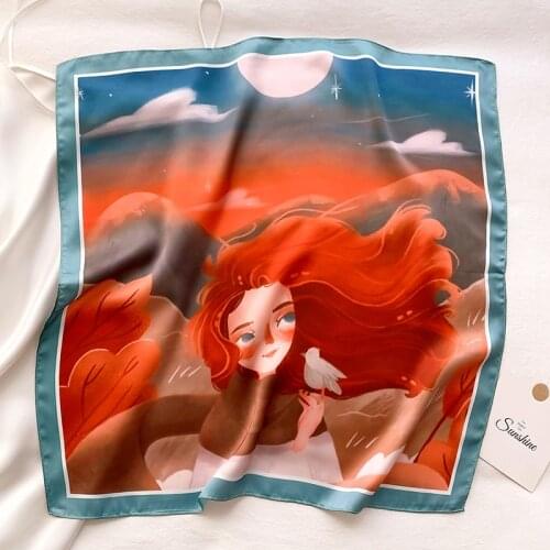 2021 Kerchief Silk scarf Satin Hair Women Fashion Print Head Scarfs Female 53*53cm Square Headband Neck Scarves Ladies Spring