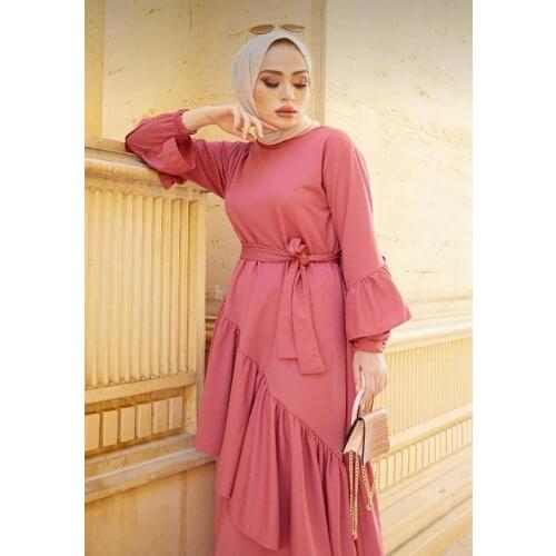 Womens dress asymmetrical ruffle detail dress muslim fashion islamic clothing