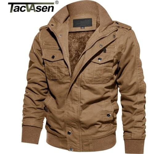 TACVASEN Winter Thicken Fleece Jackets Mens Cotton Jacket Coat Multi-Pockets Tactical Cargo Jacket Casual Parkas Windbreaker