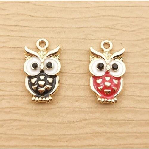 10pcs 10x19mm enamel owl charm for jewelry making cute earring pendant bracelet necklace charms diy charm
