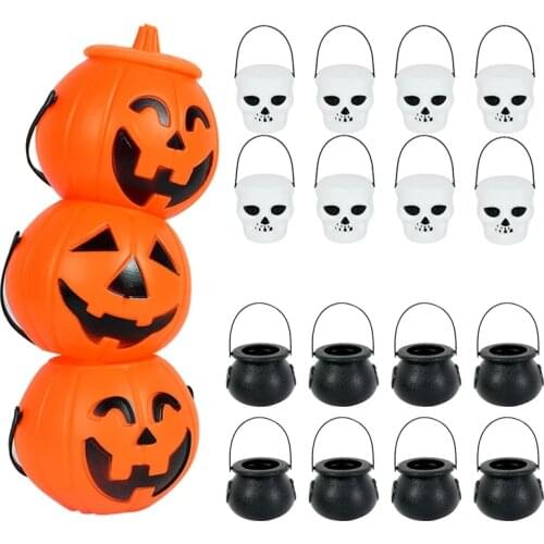 3/6Pcs Halloween Pumpkin Candy Bucket Trick Or Treat Witchs Cauldron Skull Candy Jar For Kids Halloween Party Decor Gift Packing