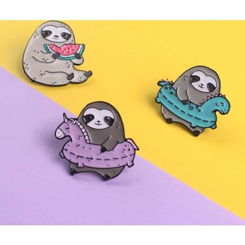 3 Styles Cartoon Cute Sloth Zinc Alloy Pin Badge On Backpack Brooch Pins For Clothes Broche For Girls Gift Badges for Clothes