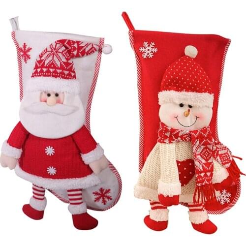 3D Santa Christmas Stockings Socks Knitting Wool Xmas Gift Candy Bag for Fireplace Xmas Tree Hanging New Year Decoration Supply