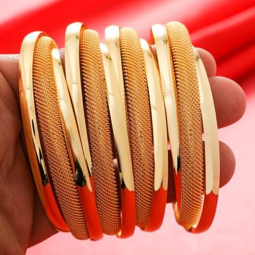 4pcs/Lot Gold Bracelet Women Girls Dubai Gold Color Bangles Jewelry Arab Middle Eastern African Fashion Metal Bangle