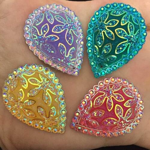 HOT 40PCS 30mm*40mm AB Drop Resin Flatback Rhinestone flower Wedding Buttons 2 Hole K17*10