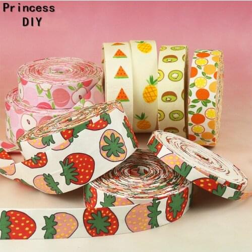 5M 10 25 40mm Print Fruit Peach Cotton Fabric Tape Kiwifruit Grosgrain Ribbon Trim DIY Hair Bow Tie Collar Hand Craft Materia