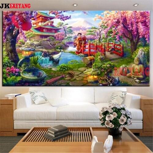 Large size diy 5D diamond painting Japan Mt Fuji full drill Cherry blossom Temple diamond embroidery mosaic cross stitch Y4444