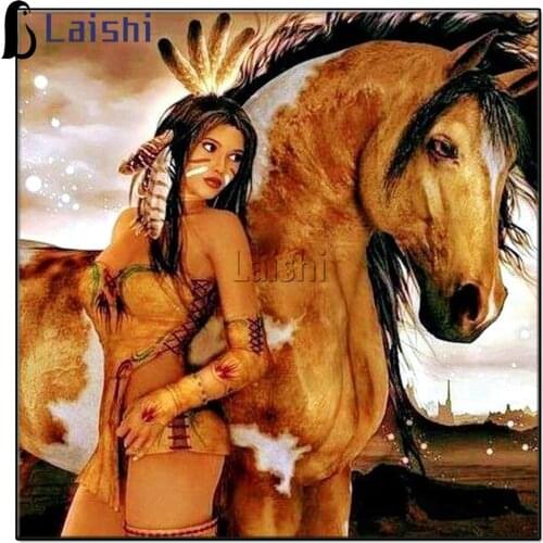 DIY diamond painting Indian beauty And Horse Full Drill Embroidery Cross Stitch Mosaic Craft Kits Home Decor Halloween Gift