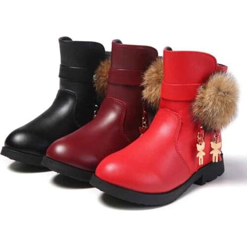 Kids PU Leather Winter Boots Spring Autumn Casual Flat Martin Boots Ball Metal Designer Cotton Shoes Princess Girls Dress Shoes