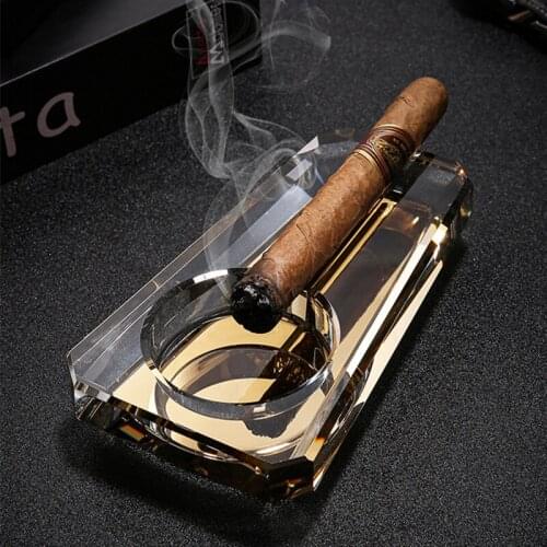 COHIBA Cigar Gadgets Crystal Cigar Ashtray Single Cigar Holder Round Ash Slot 4 Colors Tobacco Cigarette Ashtray Gift Box
