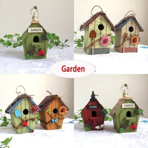 Rustic Garden Wooden Hanging Bird House Feeder Bird Nest Decor Outdoor Home Gardening Yard Hanging Pet Products Crafts