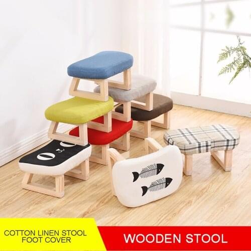 Wood Low Stool 발판 Small Bench Home Adult Shoe Fabric Stool Sofa Shoe Changing Stools Low Stools for Living Room