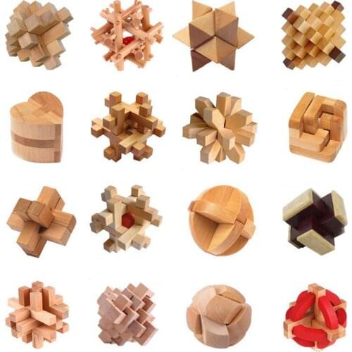 Wooden Kong Ming Lock Game Toy For Children Adults Kids Drop Shipping IQ Brain Teaser Interlocking Burr Puzzles