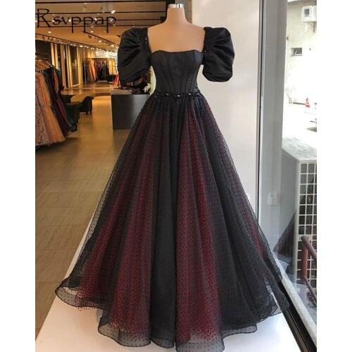 Long Simple Women Evening Dresses 2020 Short Sleeve African Black Tulle Formal Party Gowns