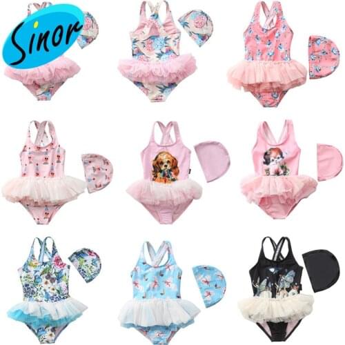 INS Kids Swimwear Girls One-Piece Cute Baby Swimsuit Ballet Skirt Yarn Dress Little Princess Swimsuit