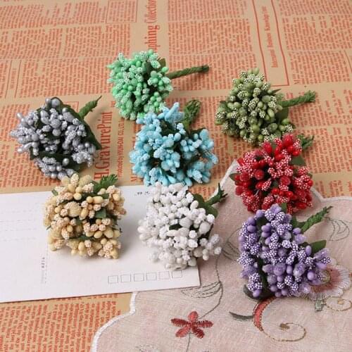 Artificial Small Berry Flower Core Stamen With Leaf Beads For Wedding Candy Box Decor Handmade DIY Wedding Beads Flowers