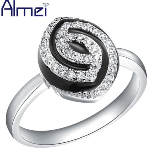 Rings Women Jewelry Lady Jewellery Silver Black Enamel Vintage Punk Oval Ring Fashion Cute Gift Wholesale 2016 Almei J215 Yumeng