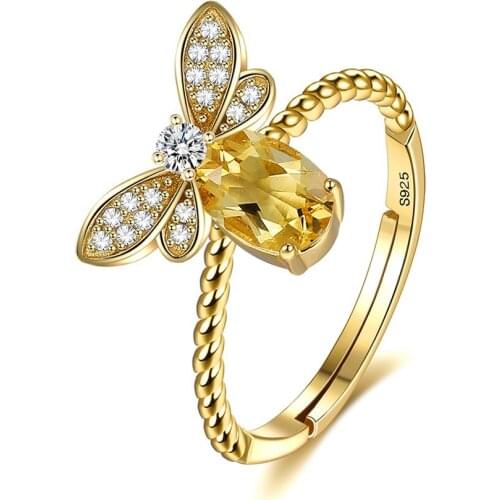 COCOM 925 Sterling Silver Cute Bee Adjustable Rings Gold Color Cubic Zircon Engagement Finger Ring for Women Anniversary Gift