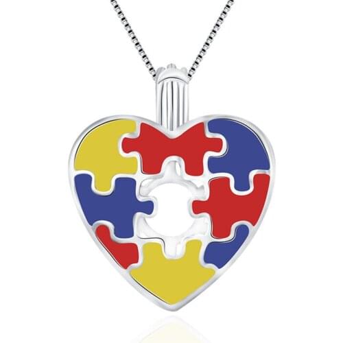 CLUCI 925 Sterling Silver Autism Awareness Charms Pendant Women Jewelry Real Silver 925 Love Heart Pearl Locket SC276SB