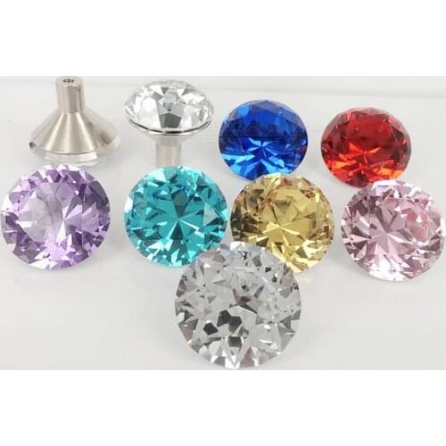 FAST SHIPPING 25mm 30mm Colored Diamond Cut Crystal Knob w Zinc Alloy Base Cabinet Handle Door Pulls