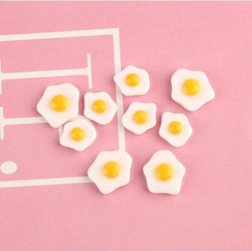 Mini Order 20pcs 10mm 14mm Flatback Omelette Egg Resin Cabochons Clay Beads Cameo Charms Ornament Accessories DIY