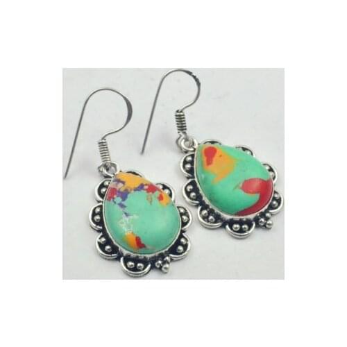 Mosaic Jaspers , Silver Overlay on Copper Earrings ,45mm , E3303