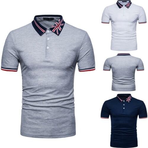 Poloshirt Men Polo Shirts with Short Sleeve UK Flag Collar Polo Para Hombre Camisas Business Polo Causal Solid Lapel