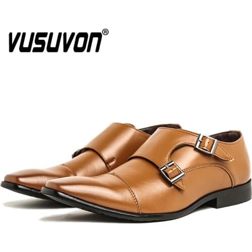 Mens Double Monk Strap Dress Shoes Slip on Loafers Elegant Handsome Men Office Wedding Formal Shoes for Men Big Size 38-48