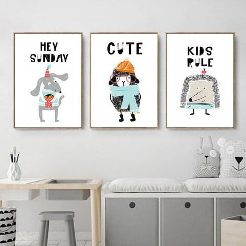 Adorable illustration style sheep Hedgehog modern Nordic decorative Picture Canvas Wall Art Poster for babys nusery room decor