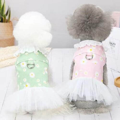 Dog clothes summer autumn thin denim skirt with traction ring for small dog cat teddy french bulldog Pomeranian dog vest