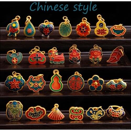 Original design Chinese culture enamel porcelain craft pendant unique ancient gold craftsmanship luxury charm silver jewelry