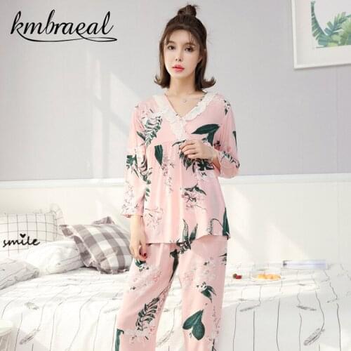 Sleepwear Womens Spring and Autumn Thin Silk Pajamas Women Long Sleeve Womens Summer Suit Spun Rayon Cotton Silk Plus Size New