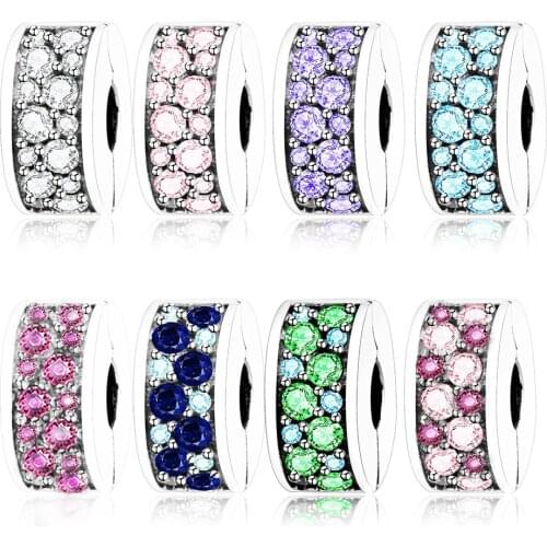 Fit Original Europe Charms Bracelets Clear CZ Spacer Clip Beads Authentic 925 Sterling Silver Shining Elegance DIY Berloque