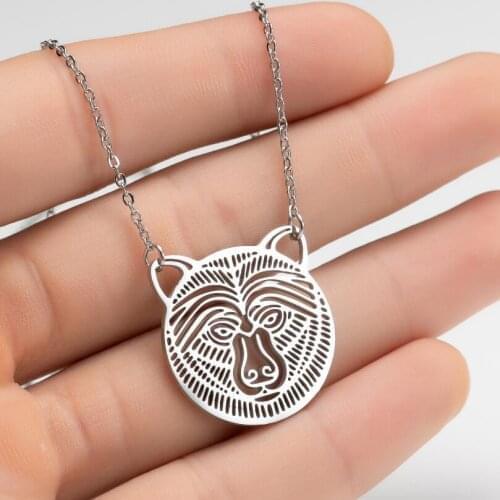 Hollow Bear Necklaces Pendants for Women Men Punk Stainless Steel Jewelry Christmas Gifts Cute Cat Dog
