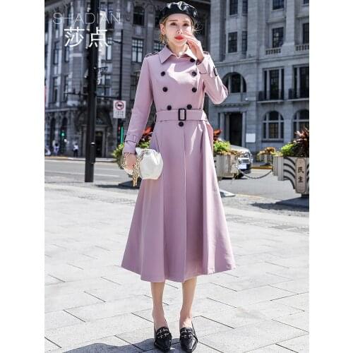 Purple Windbreaker Medium Length Windbreaker Over Knee Spring and Autumn Coat Female Fashion Temperament High End Small