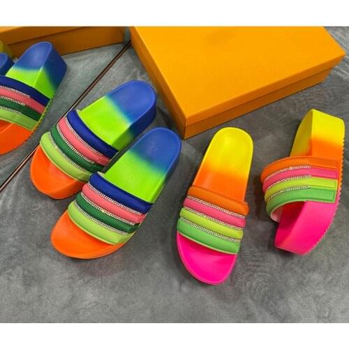 Tie dye lady slippers rainbow rhinestone diamond slides women beach sandal indoor outdoor slides slippers for women