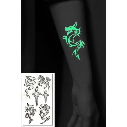 Glow In The Dark Luminous Tattoo Sticker Sword Dragon Horse Animal Waterproof Temporary The Body Art Party Tattoo Stickers