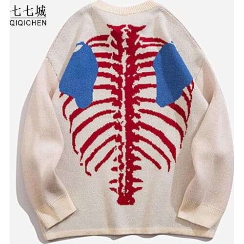 Mens Bones Sweater Oversize Streetwear Hip Hop Mens Skeleton Soft Pullover Women Knittwear Spring Autumn Tops Couple 2021