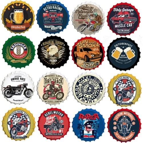 Motorcycle Car Plate Signs Beer Bottle Cap Tin Sign Metal Plaques Bar Pub Cafe Wall Hanging Crafts Decor Motor Tinplate Painting