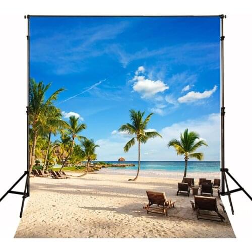 TR Tropical Style Photography Backdrops Blue Sky Golden Beach Backgrounds for Photo Studio Green Tree Photo Studio Props Camera