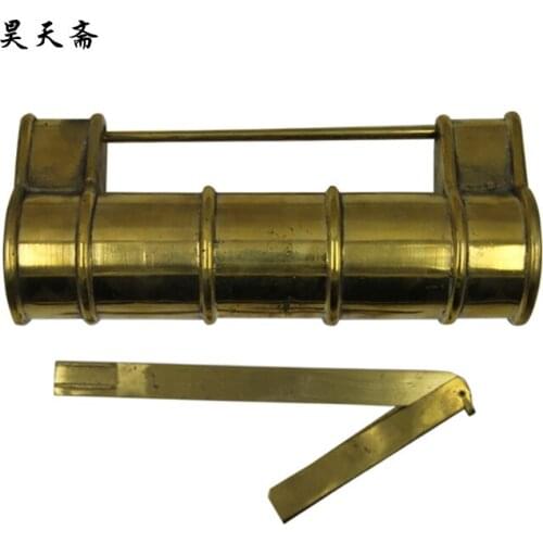 [Haotian vegetarian] antique copper lock / bronze Chinese antique brass lock bamboo Tongsuo HTH-1333