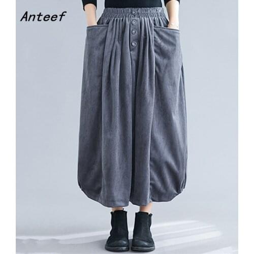 Corduroy plus size vintage 2021 high waist clothes autumn winter casual loose long skirts womens skirt women streetwear