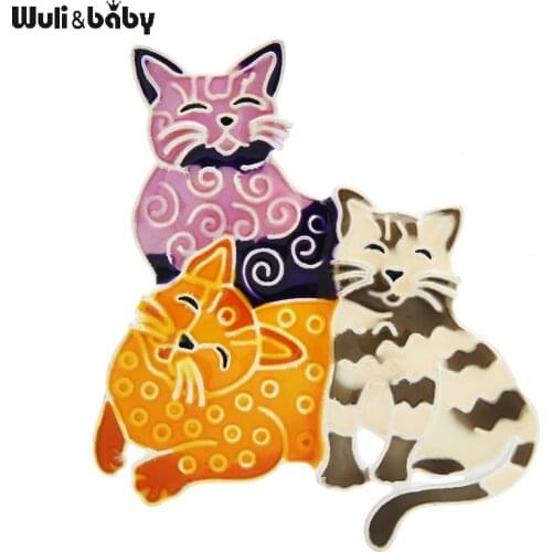 Wuli&baby Multicolor Enamel Cats Brooches For Women Unisex Playing Pets Friends Office Casual Brooch Pins Gifts